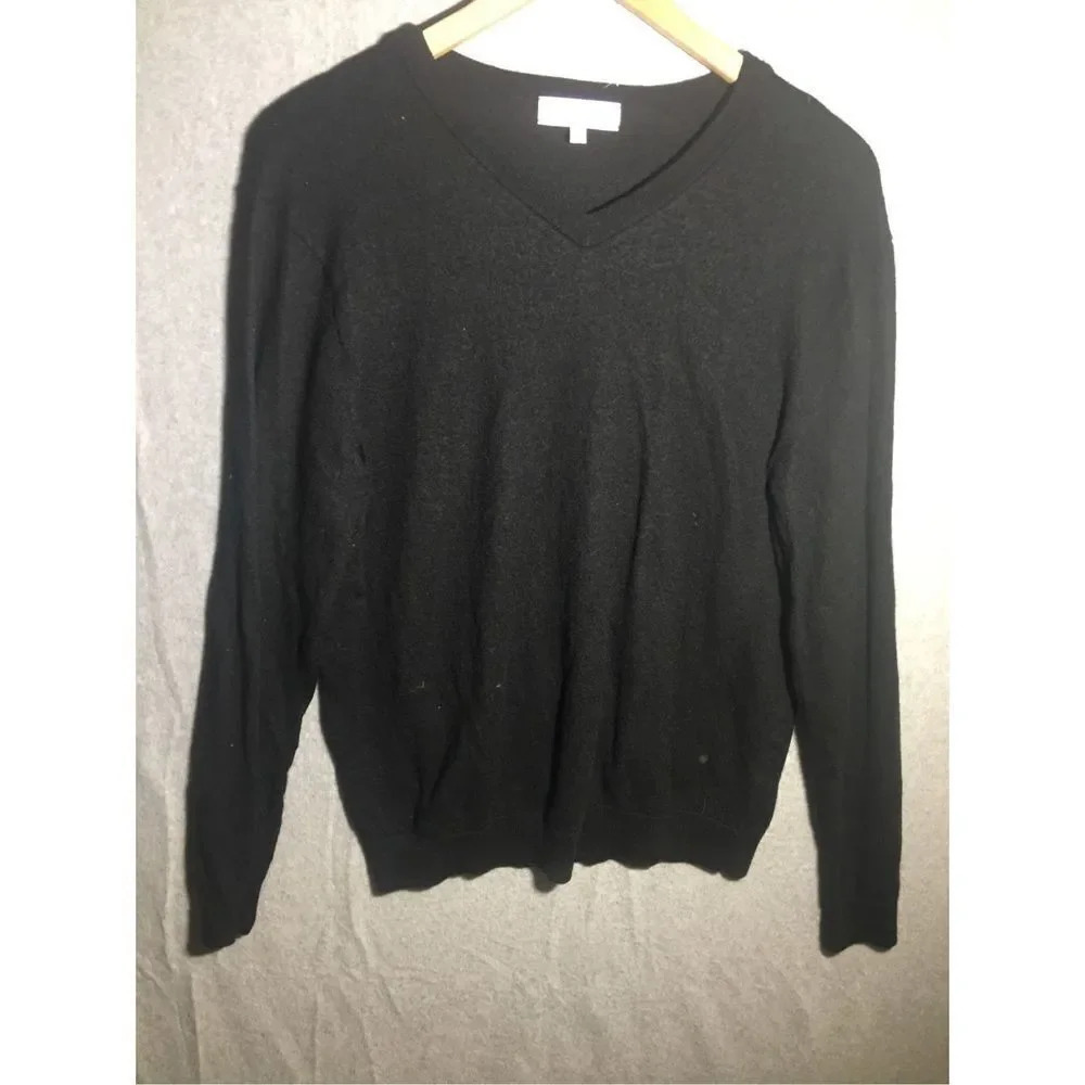 Womens Turnbury Sweater Merino Wool V Neck Black Vintage Casual Soft Winter